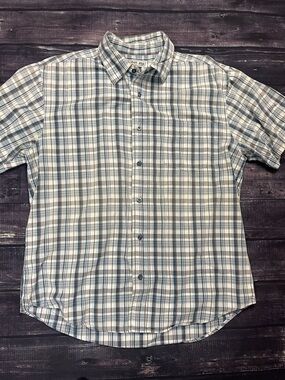 urban pipeline Short-Sleeve Plaid Button-Up Shirt - Blue & Brown & White